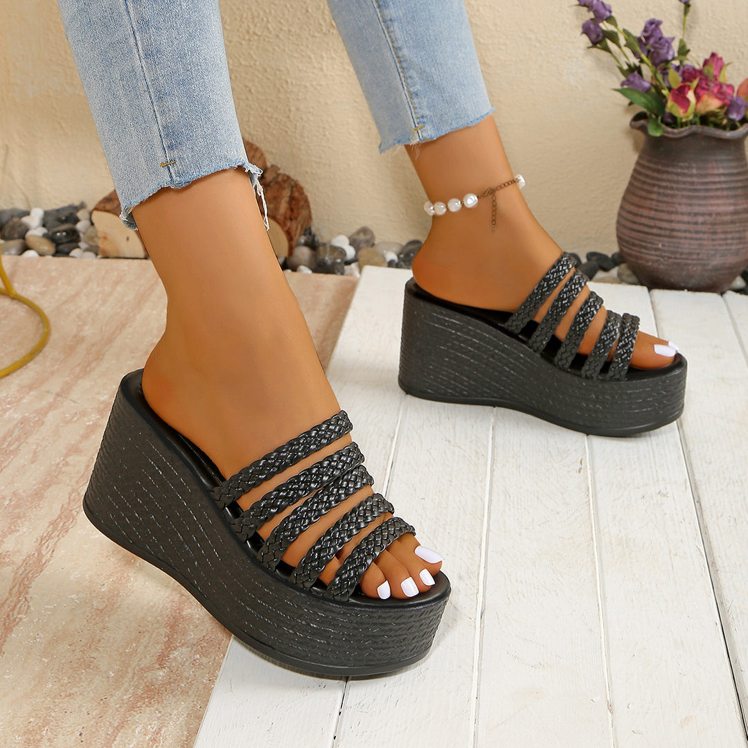 Damen Keil-Sandaletten mit geflochtenem Riemen-Design EB