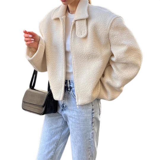 Damen Fluffy Übergangsjacke mit lässigem Schnitt und angewandtem Kragen EB