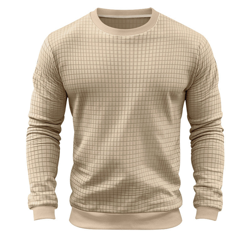 Herren nan strukturiertes Karo-Strick-Sweatshirt mit Rundhalsausschnitt und körperbetonter Athletik-Passform EB