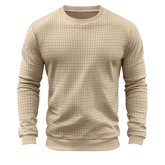 Herren nan strukturiertes Karo-Strick-Sweatshirt mit Rundhalsausschnitt und körperbetonter Athletik-Passform EB