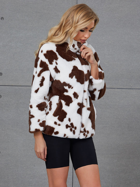 Damen Kuschelige Kunstpelzjacke mit tierischem Muster EB