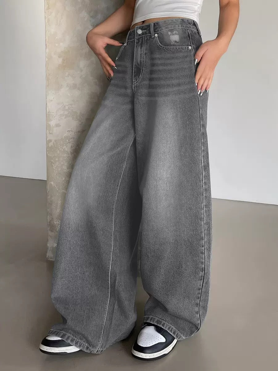 Damen Weite Jeanshose im lässigen Urban-Style mit hohem Taillenbund EB