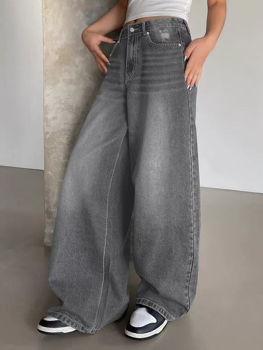 Damen Weite Jeanshose im lässigen Urban-Style mit hohem Taillenbund EB