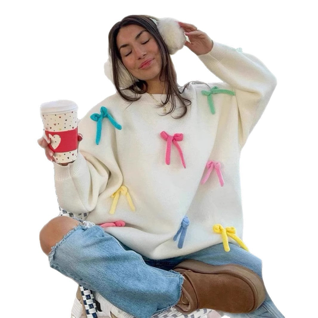 Damen kreative Strickpullover mit bunten Applikationen EB