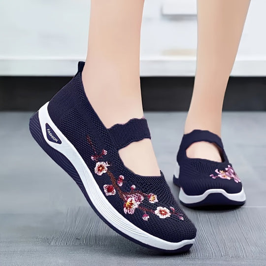 Damen Bequeme Sneaker mit floralen Stickereien EB