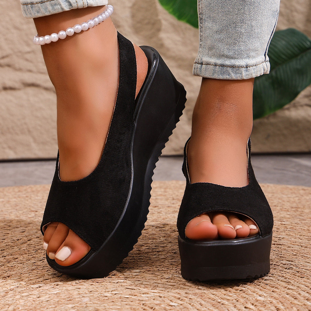 Damen Plateau-Sandalen mit offenem Zehenbereich und praktischem Klettverschluss EB