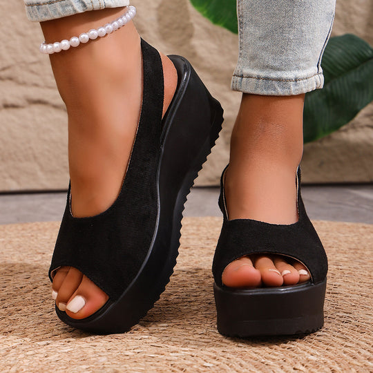 Damen Plateau-Sandalen mit offenem Zehenbereich und praktischem Klettverschluss EB
