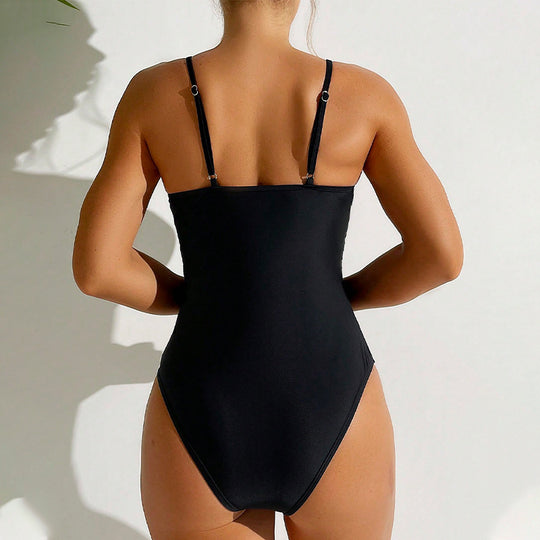 Damen Einteiliger Badeanzug mit transparenten Einsätzen und dekorativem Wickeldesign EB