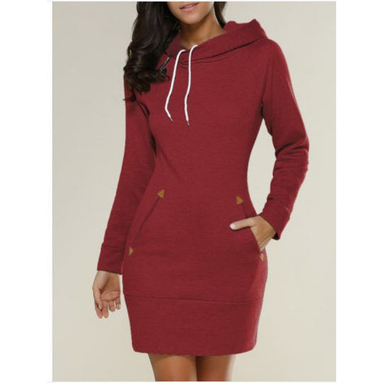 Damen Kapuzenkleid aus Sweat mit Kängurutaschen und taillierter Passform EB
