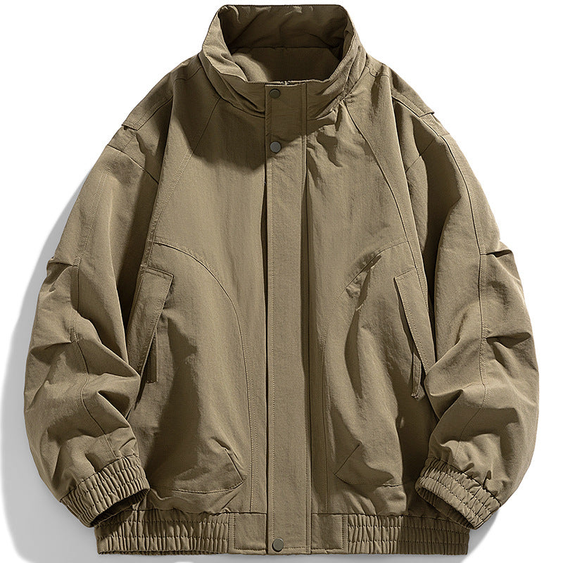 Herren moderner Utility-Blouson mit Stehkragen, verdeckter Druckknopfleiste und elastischem Saum EB