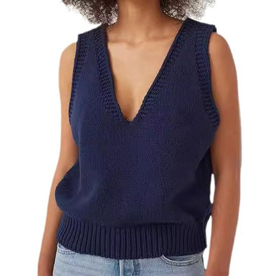 Damen Stricktop mit tiefem V-Ausschnitt und strukturiertem Abschluss EB