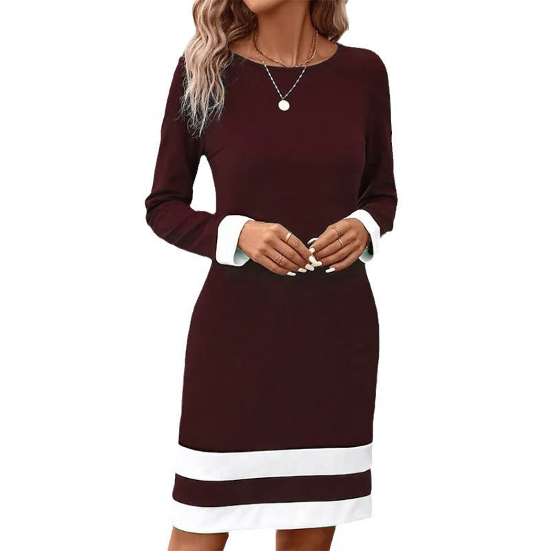 Damen Elegantes Kleid mit kontrastierenden Ärmelabschlüssen und Saum EB