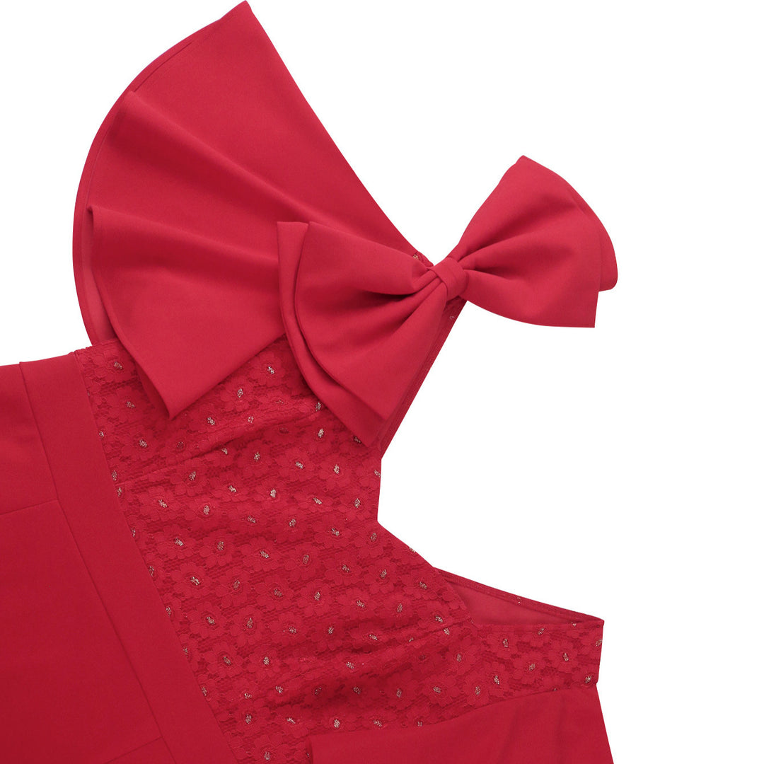 Damen Elegantes Abendkleid mit floralem Spitzenoberteil und voluminösen Rüschensäumen EB