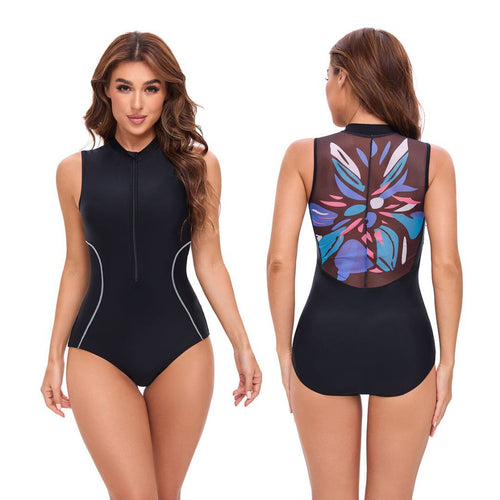 Damen ärmelloser Schwimmanzug mit floralem Rückendesign EB