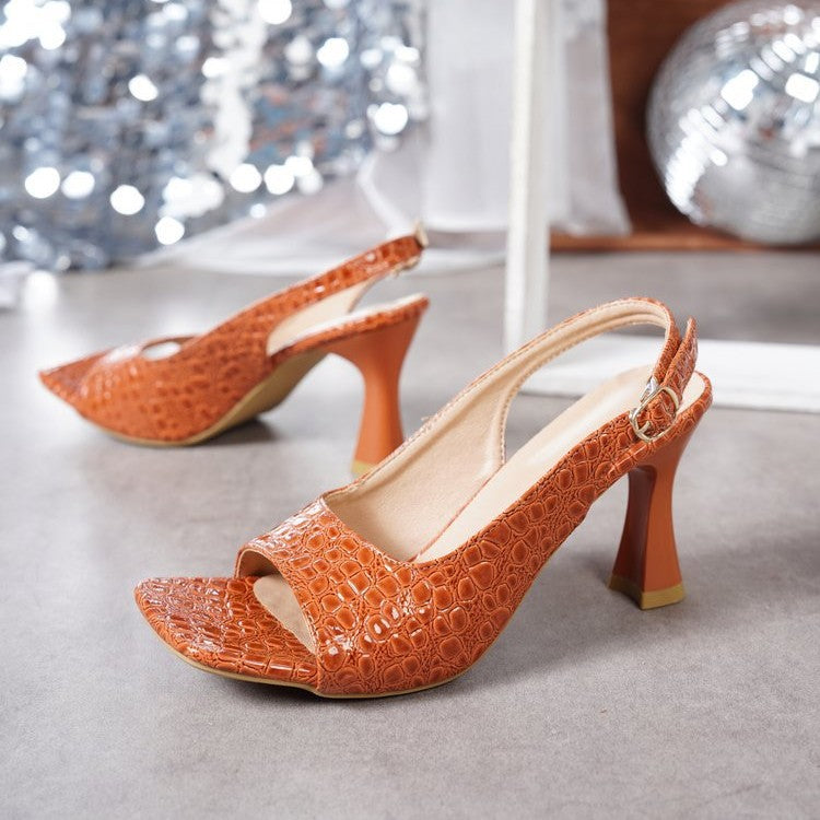 Damen Slingpumps mit modischer Krokoprägung und komfortablem Blockabsatz EB