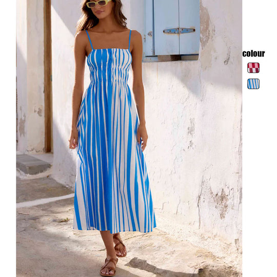 Damen Sommerliches Maxikleid mit schmalen Trägern und raffiniertem Streifenmuster EB