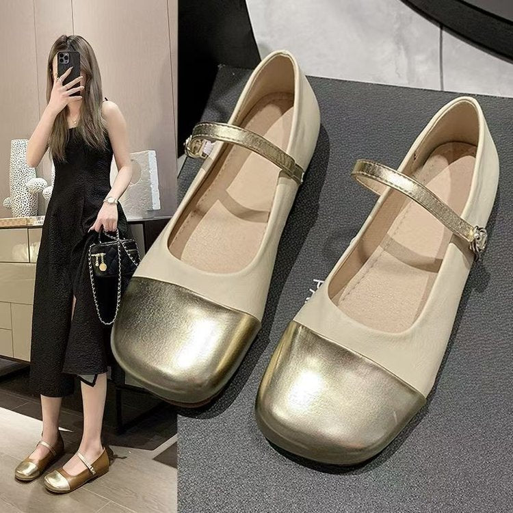 Damen Ballerinas mit elegantem Riemen und glänzender Zehenkappe EB