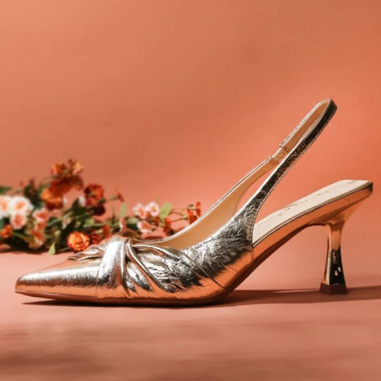 Damen elegante Slingback-Pumps mit metallic glänzendem Obermaterial EB