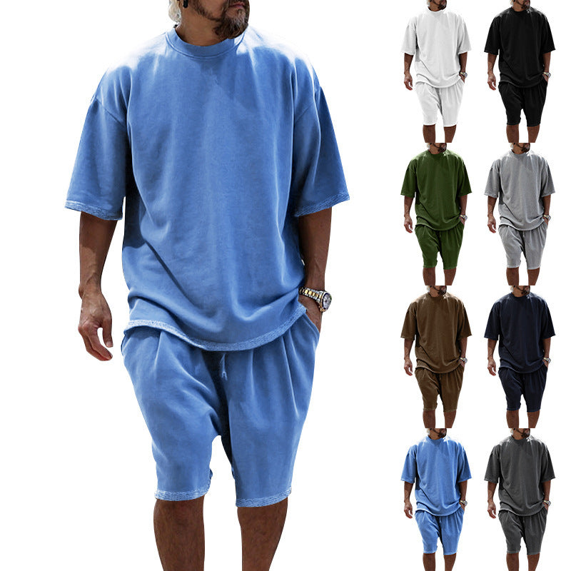 Herren nan oversized Loungewear-Set mit Boxy-Shirt Kordelbund-Bermuda und weichem Baumwollmix EB