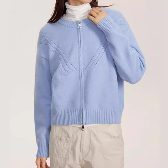 Damen kuschelige Strickjacke mit modernem Reißverschluss und feinem Strukturdesign EB