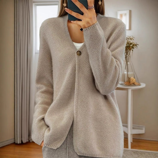 Damen Strickjacke mit strukturiertem Design und elegantem Knopf EB