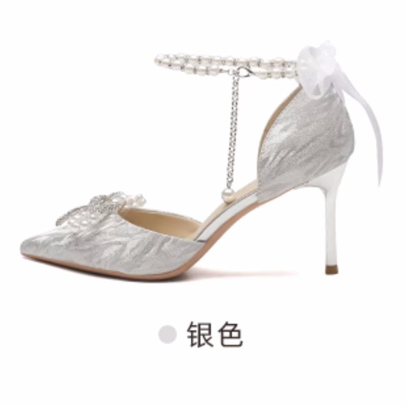 Damen elegante High Heels mit funkelndem Strass und zarten Riemchen EB