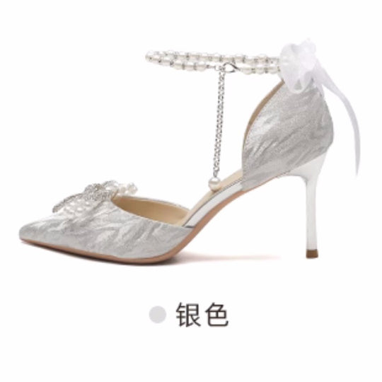 Damen elegante High Heels mit funkelndem Strass und zarten Riemchen EB
