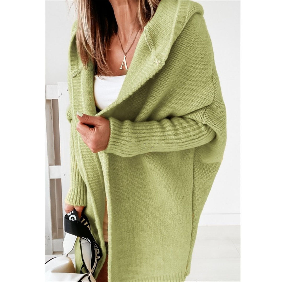 Damen Oversized Strickcardigan mit Kapuze und strukturiertem Design EB