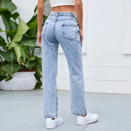 Damen destroyed Mom-Jeans mit lässigem Schnitt und hohem Bund EB