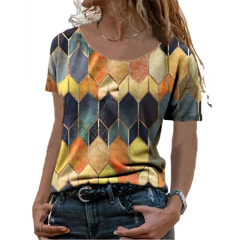Damen Kurzarm Oberteil mit geometrischem Muster EB