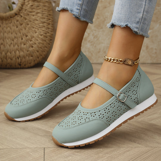 Damen bequeme Ballerinas mit modischen Perforationen und verstellbarem Riemen EB