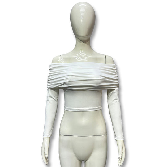 Damen Offshoulder Crop-Top mit Raffung EB