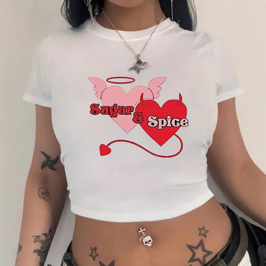 Damen Crop-T-Shirt mit fröhlichem Kirschmotiv EB