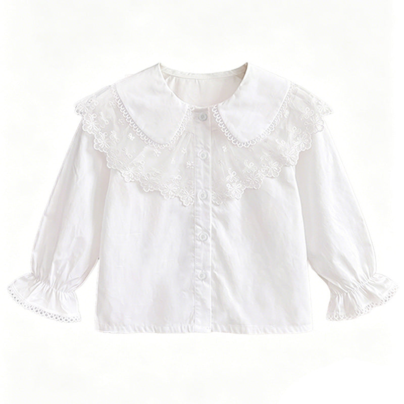Mädchen Bluse mit eleganter Spitzenverzierung und Rüschendetails EB