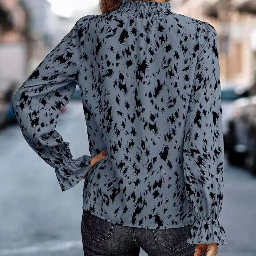Damen elegante Bluse mit Rüschenabschluss und asymmetrischem Muster EB