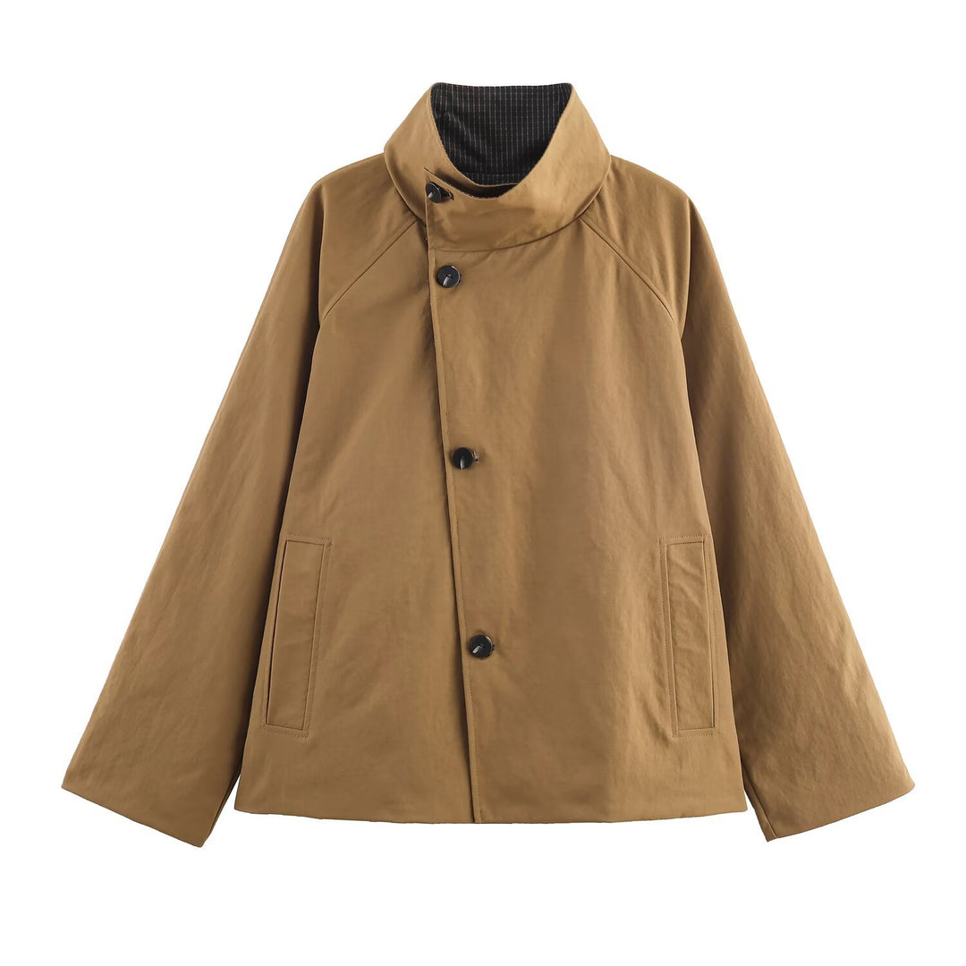 Damen urbane Oversized-Jacke mit hohem Kragen EB