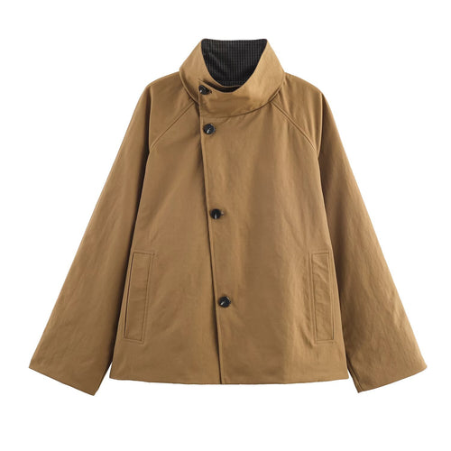 Damen urbane Oversized-Jacke mit hohem Kragen EB