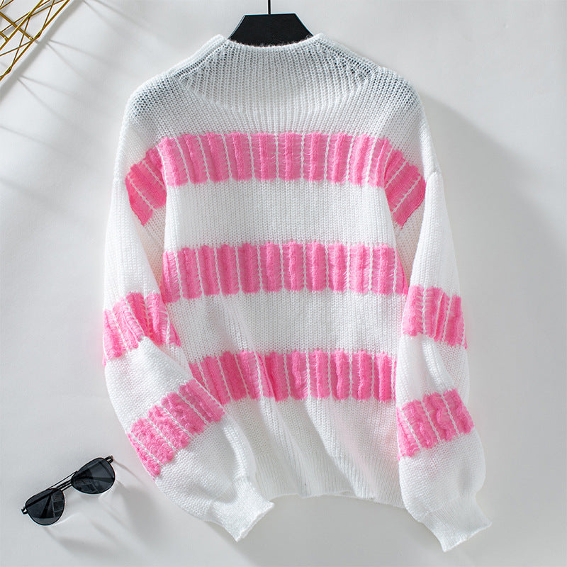 Damen hochwertiger Strickpullover mit edel strukturierten Streifen EB
