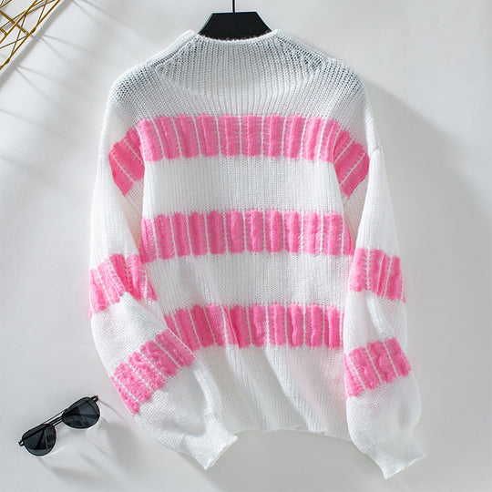 Damen hochwertiger Strickpullover mit edel strukturierten Streifen EB