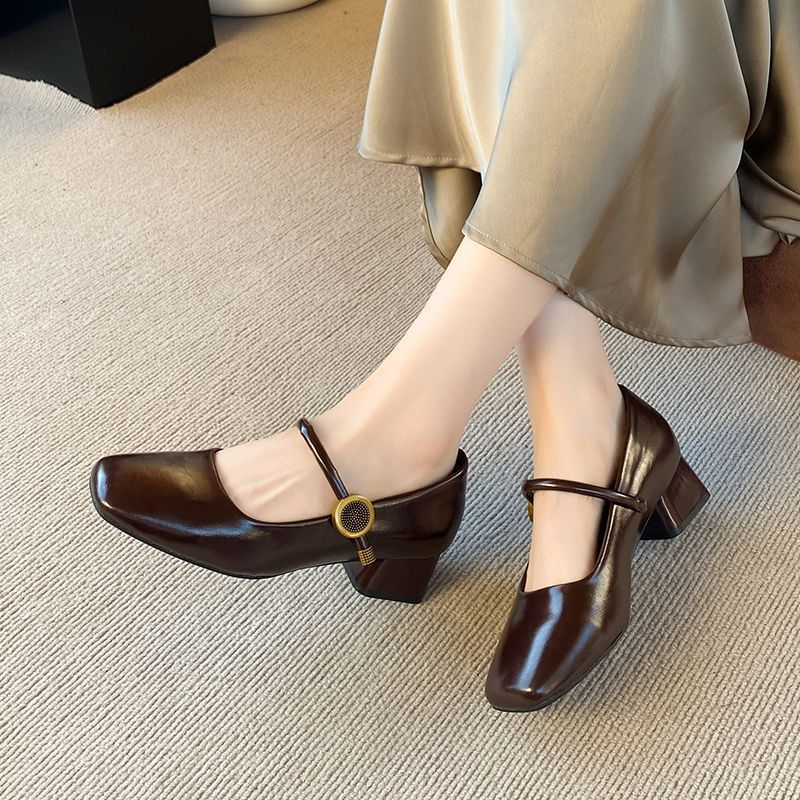 Damen stilvolle Mary Jane Schuhe mit Beschichtung und Blockabsatz EB