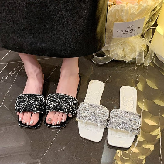 Damen Glitzernde Riemchen-Sandalen mit dekorativer Schleifenverzierung EB