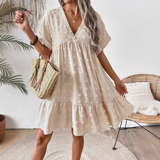 Damen Verspieltes Sommerkleid mit V-Ausschnitt und Rüschensaum EB