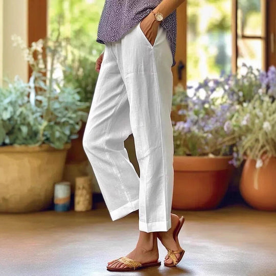 Damen Leinenhose mit weitem Schnitt und praktischen Taschen EB