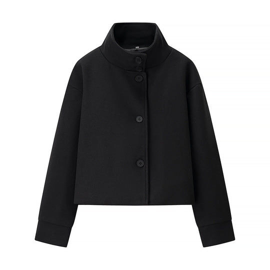 Damen nan cropped Wollmix-Jacke mit hohem Stehkragen, kastiger Passform und verdeckter Knopfleiste EB