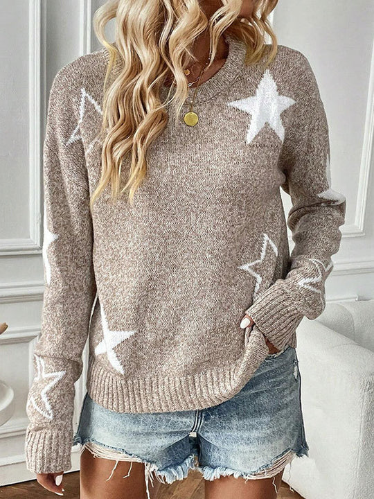 Damen Strickpullover mit Sternenmotiven und weitem Schnitt EB