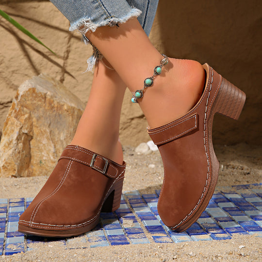 Damen Clogs mit elegantem Riemendesign und komfortablem Blockabsatz EB