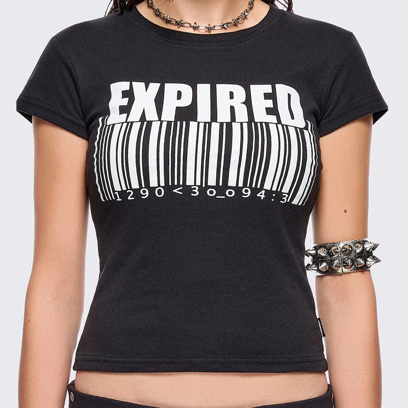 Damen Grafik-T-Shirt mit trendigem Barcode-Print EB