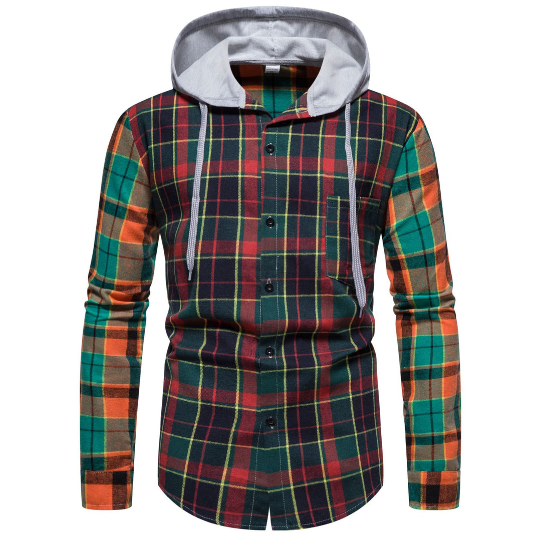 Herren Flanellhemd mit Kapuze und kariertem Design EB