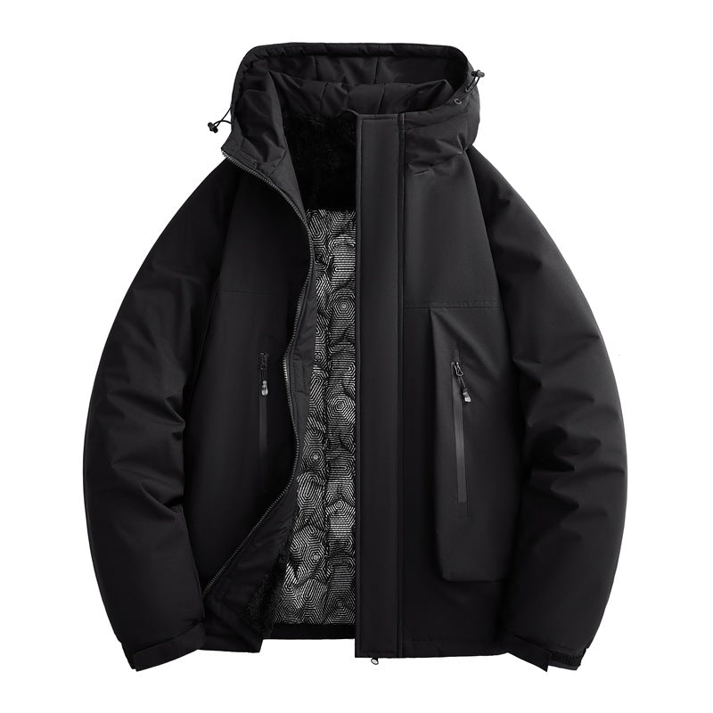 Herren wasserabweisende gefütterte Winterjacke mit Kapuze und weichem Fleece-Innenfutter EB