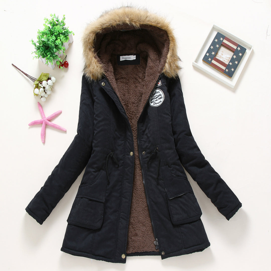 Damen taillierter Winterparka mit Teddyfutter Kunstfellkapuze und Tunnelzug EB